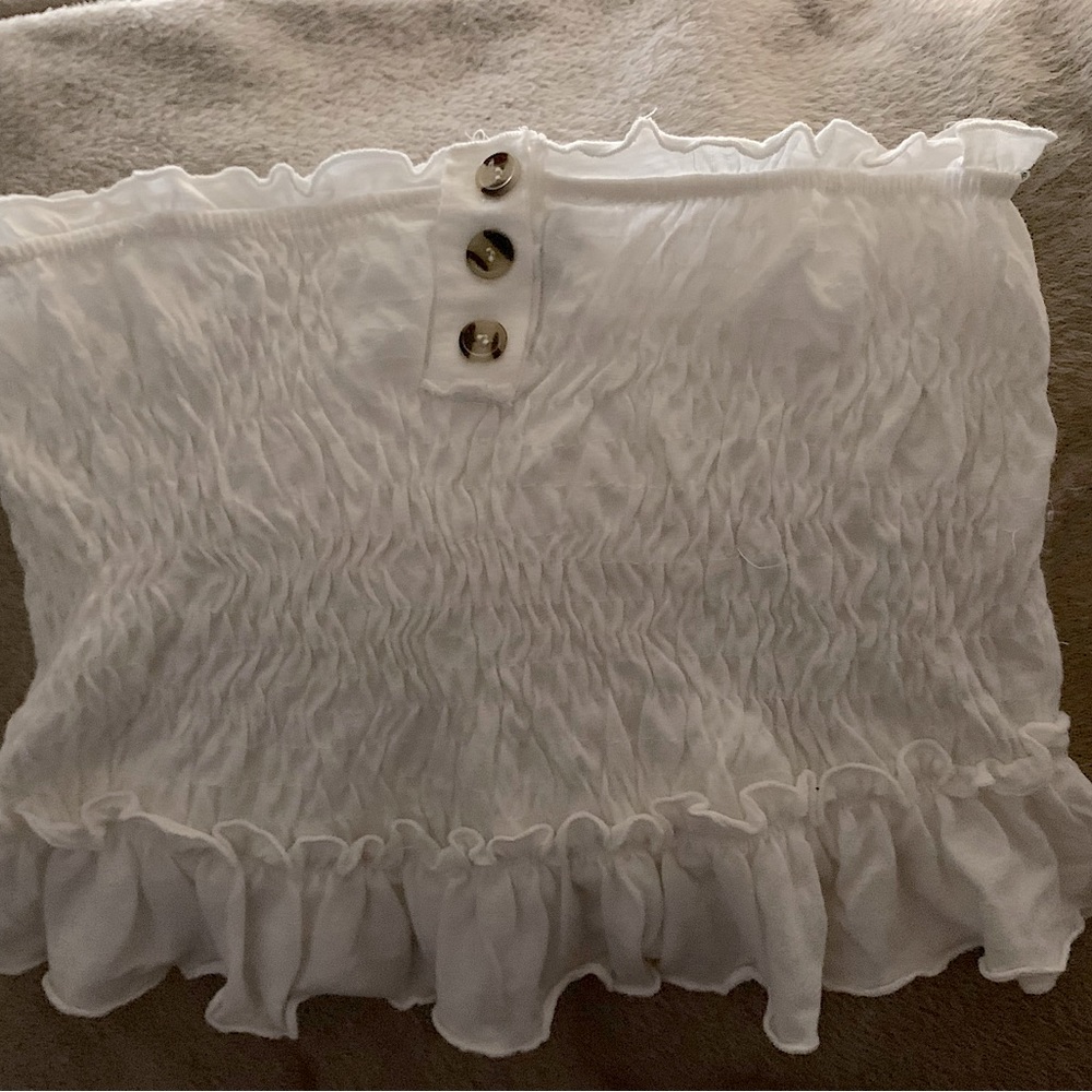Poof! Cotton off - white, bottom ruffled, 3 button tube top/camisole; like new!
